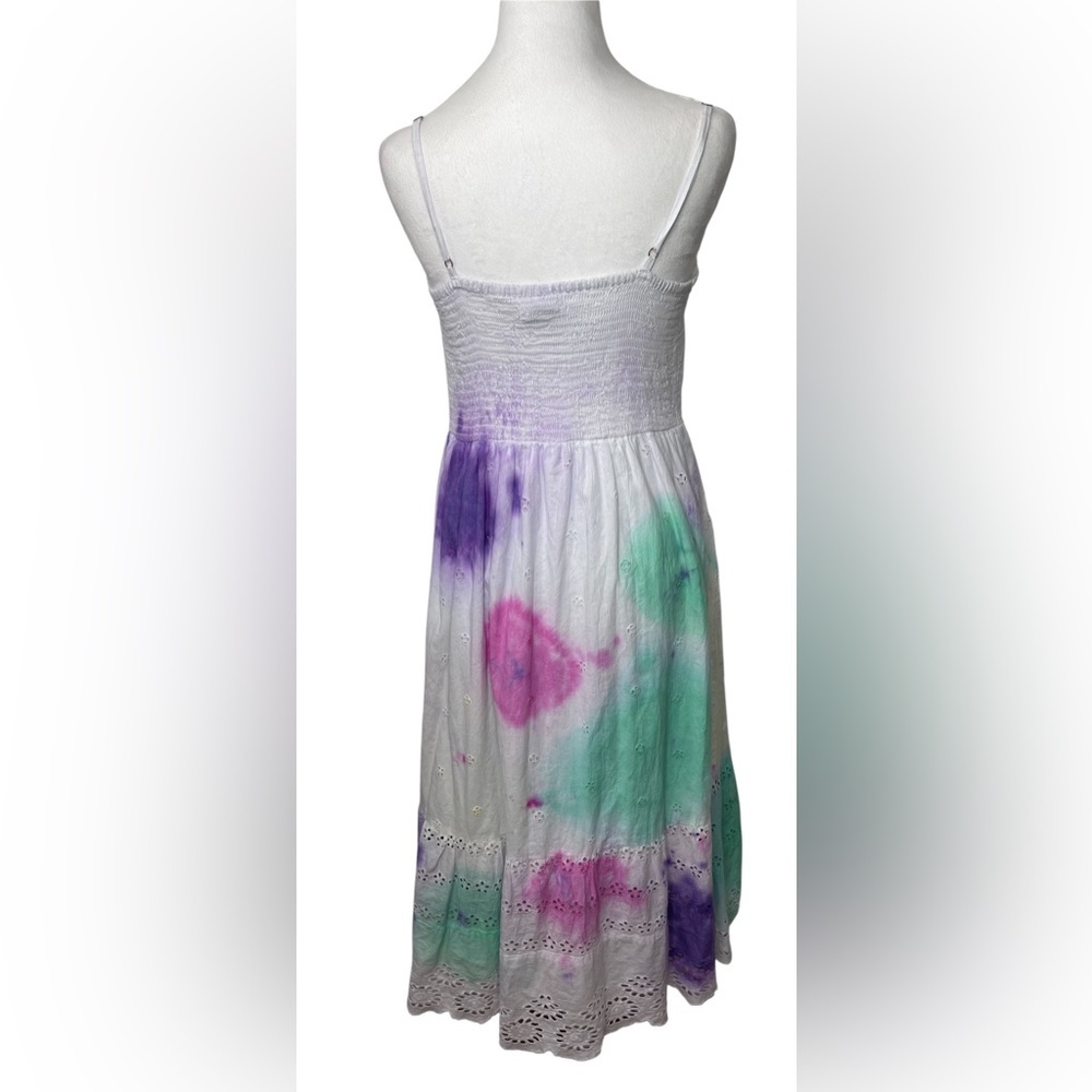 Pastel Tie Dye Eyelet Sundress Boho Coastal Cottagecore Midi Summer Vacation Lg - Picture 3 of 12